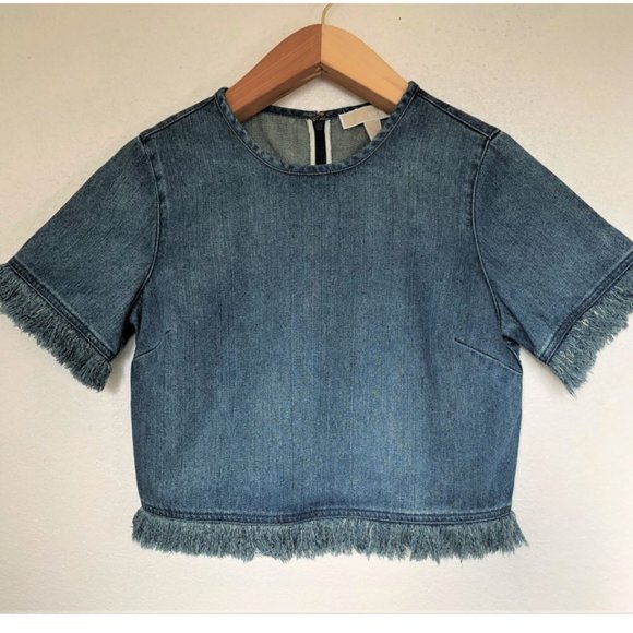 MICHAEL KORS Frayed Denum Crop Top - Picture 3 of 10